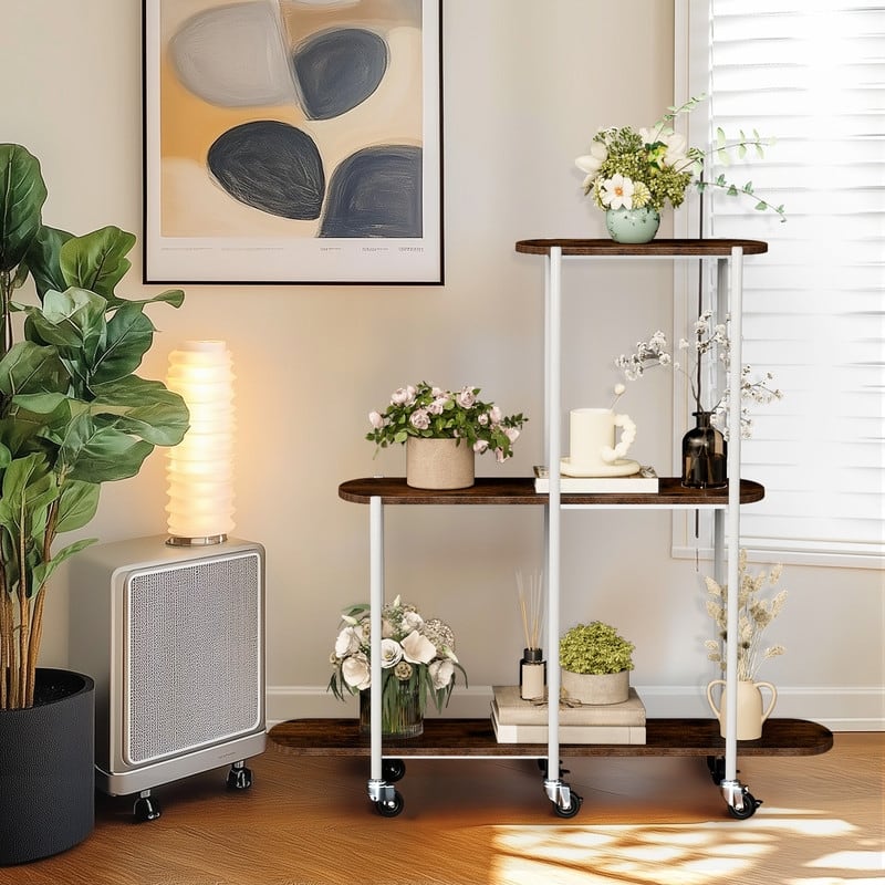 Corner Plant Stand Indoor 3 Tiered Plant Shelf Flower Stand with Wheels for Living Room Patio Balcony Garden