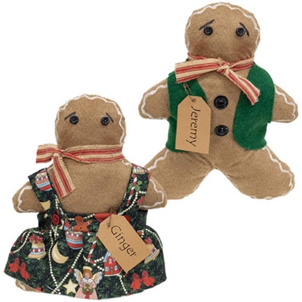 Ginger and Jeremy Gingerbread Dolls Plush Holiday Decor Decorative Christmas Figurines 2 Asstd.