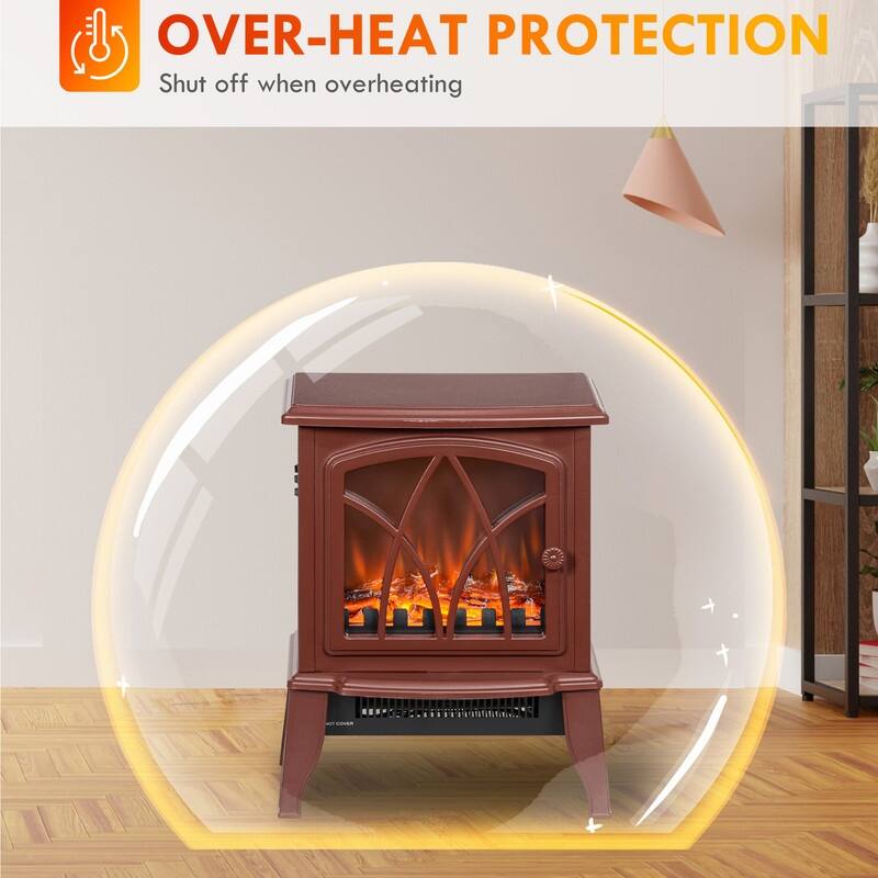 18"/22" Electric Fireplace Heater, Freestanding Stove with LED Flames, Overheating Protection, 750W/1500W, White/Red/Gray/Brown