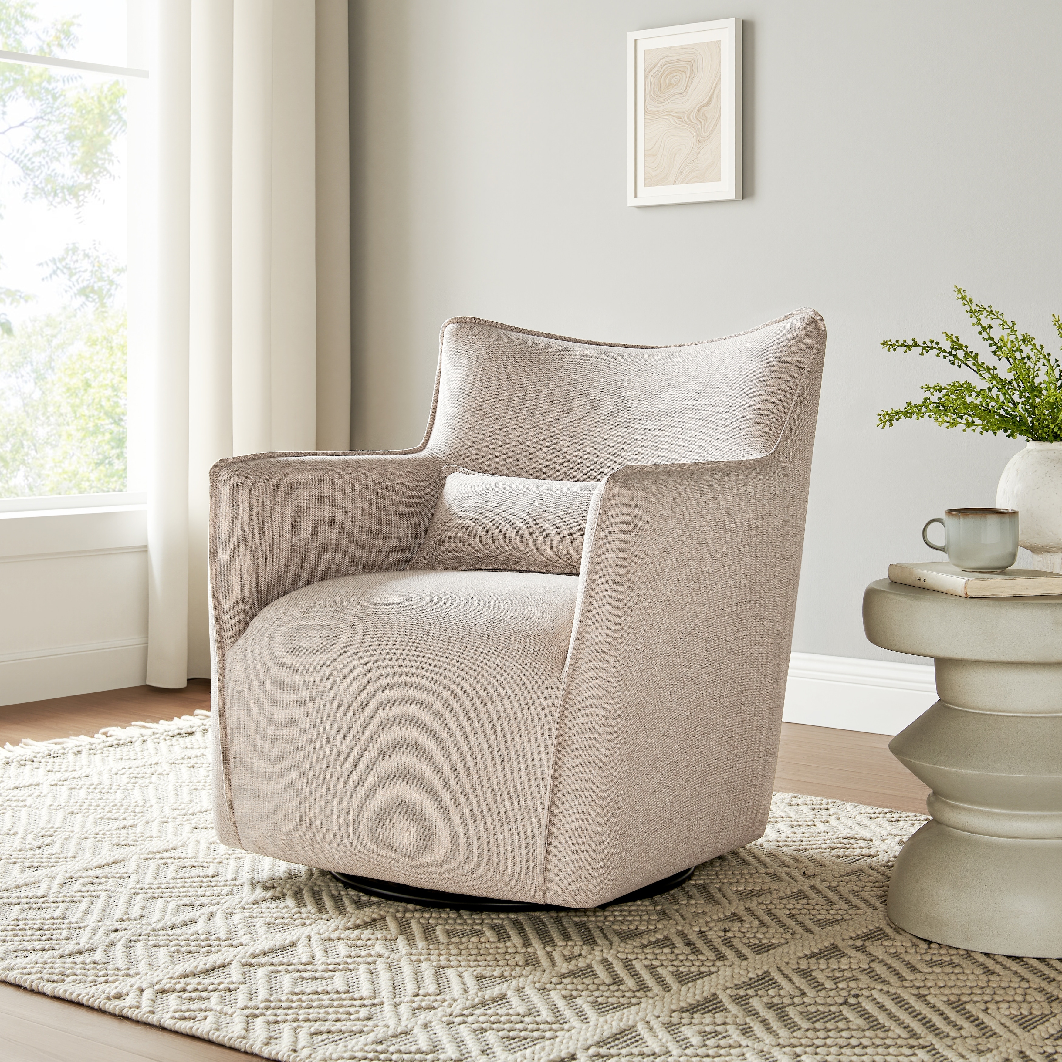 Astoli Swivel Accent Chair with Matching Lumbar Pillow — 360° Swivel Base - 29"W x 31.25"D x 33.25"H