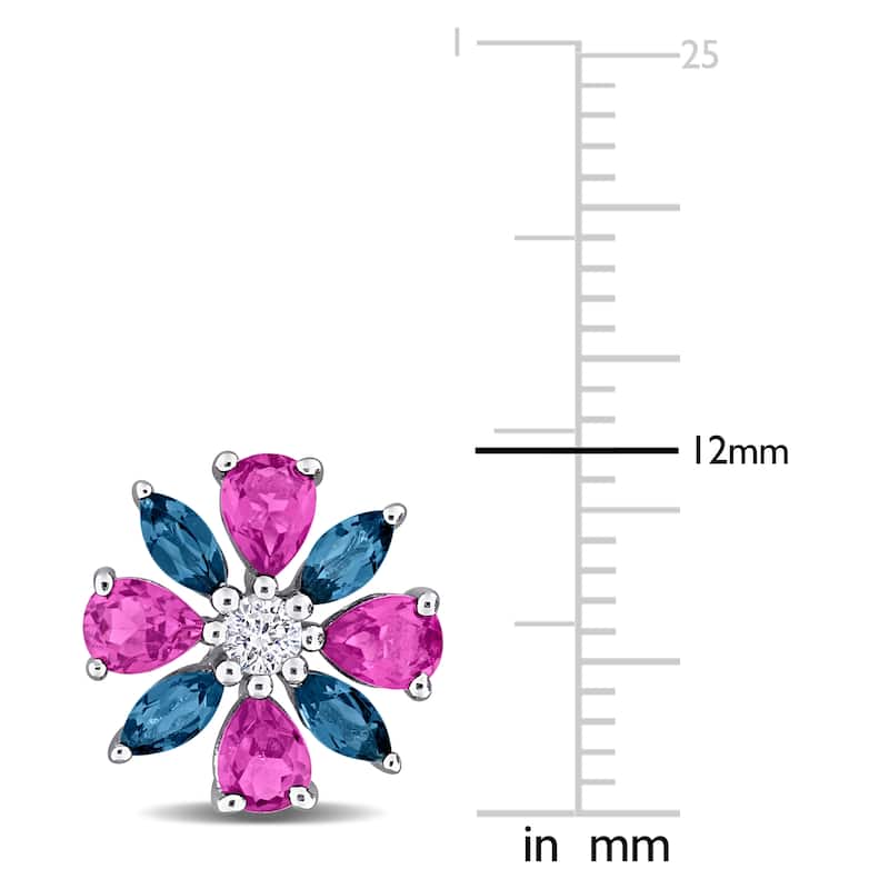 Miadora Multi-Gem Flower Stud Earrings Sterling Silver