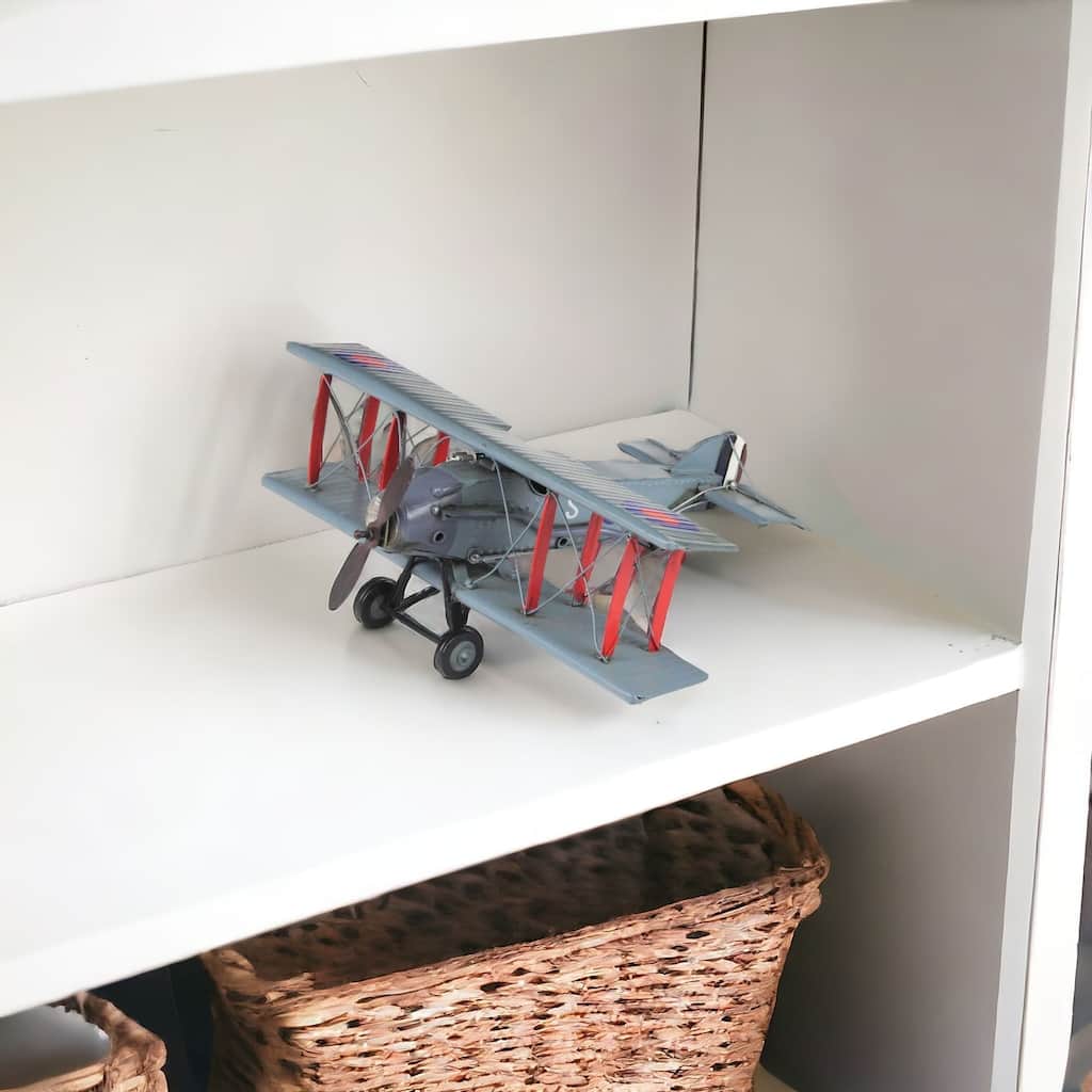 HomeRoots 5" Red and Gray Metal Hand Painted 1916 Gray Bristol F28 Fighter Plane Model Airplane - 14' X '5' X '12