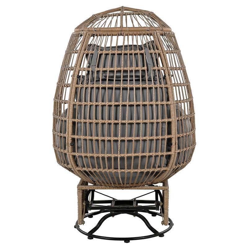 Rattan Swivel Egg Patio Chair with Rocking Function and Cushions