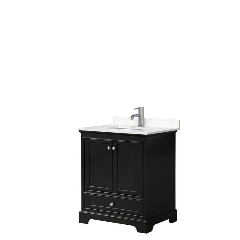 Deborah 30-inch Single Vanity, Cultured Marble Top - Dark Espresso,Chrome Trim,Carrara Cult. Marble Top