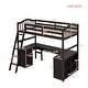 preview thumbnail 10 of 26, Wooden Twin Size Loft Bed Frame with U-shaped Desk, Drawers, Cabinet, Storage Shelves, Ladder and Guardrails for Kids, Teens