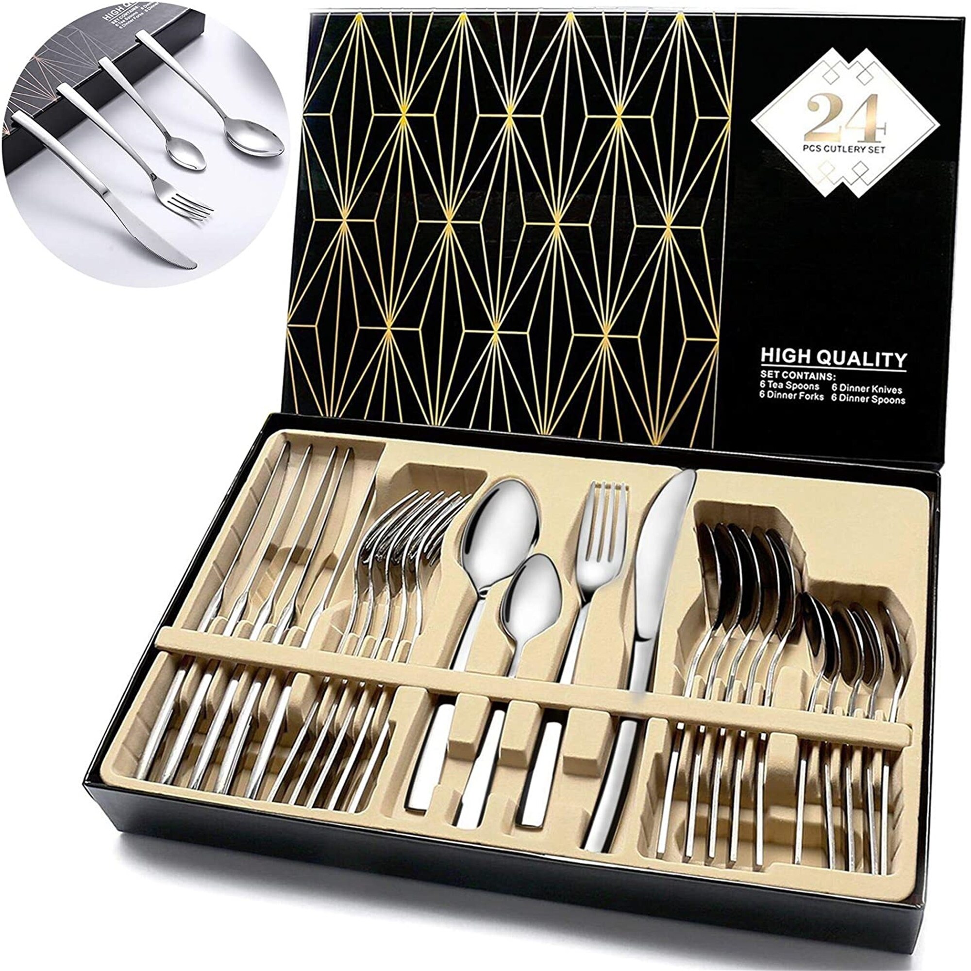 Includes Forks/Spoons/Dinner Knives Improved Model 18/10 stainless steel Flatware for 12 Dishwasher Safe Mirror Polished Elegant Life Silverware Set 72-Piece with Serving Set Home and Restaurant 