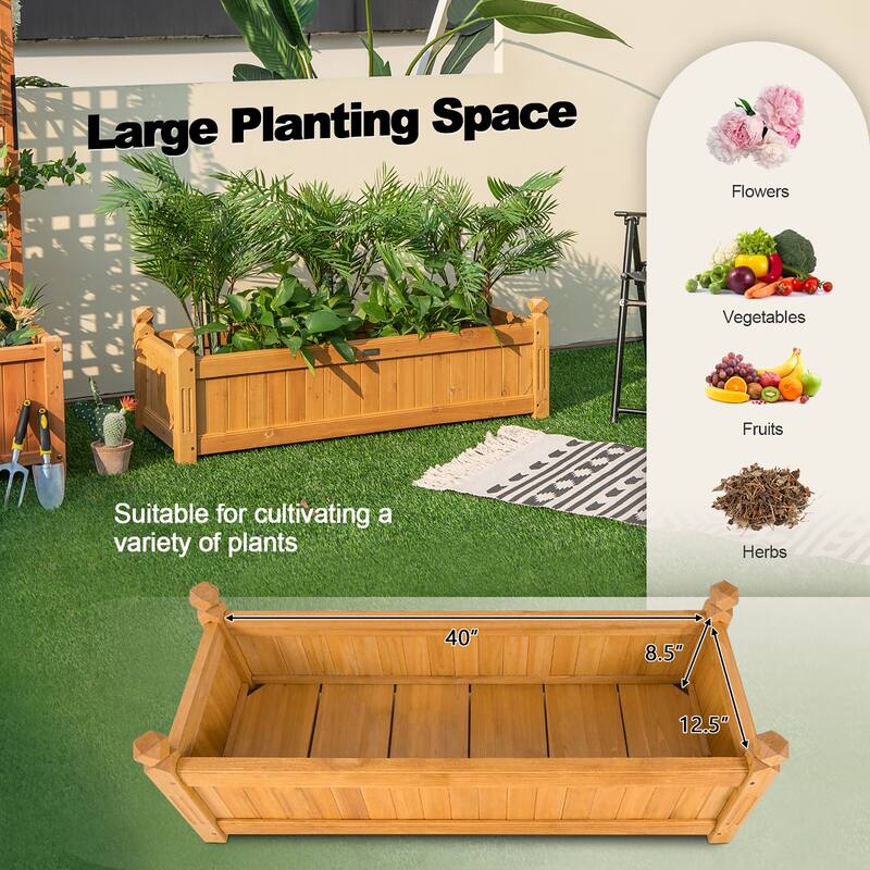 Wooden Rectangular Planter Box Raised Garden Bed w/ Corner Drainage