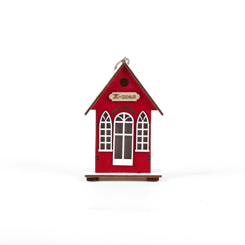 Christmas Village Holiday Lighted Wood House Decor - Battery Operated, Red/Green - 5.11'' H X 3.14'' W X 1.96'' D - Red