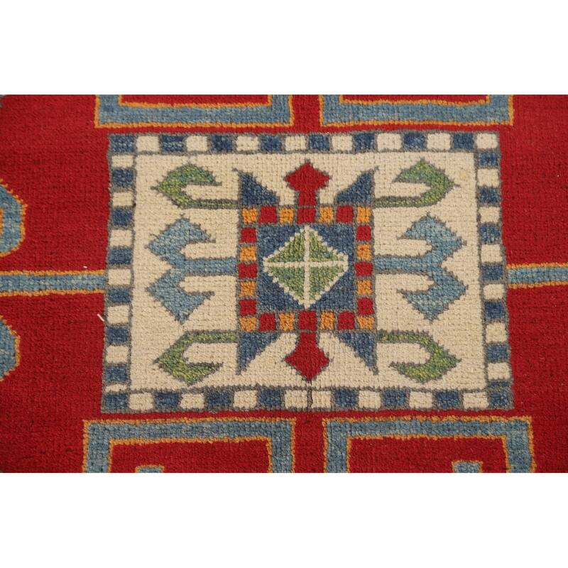 Green & Red Kazak Area Rug Hand-Knotted Wool Carpet - 6'7" x 9'7"