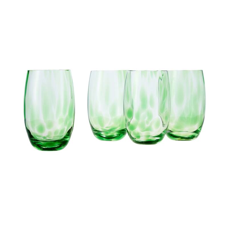 Blue Rose Polish Pottery Hand blown Water Glass Set - Green Confetti