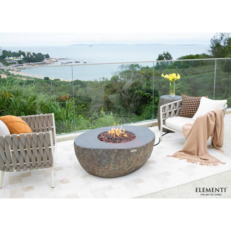 Elementi Boulder 45,000 BTU Concrete Propane Fire Table with Lava Rocks & Cover - 43.3 X 35 X 16.1