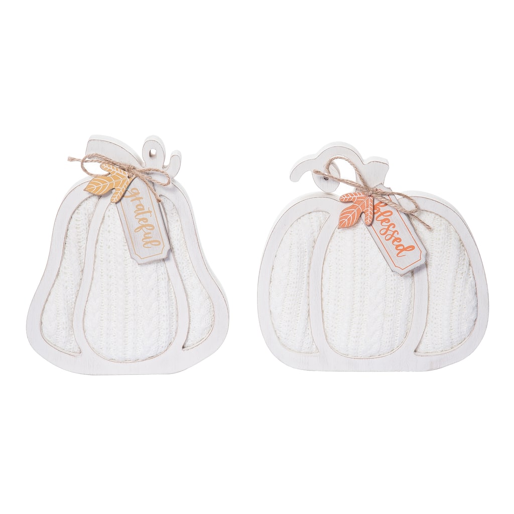 Transpac MDF/Fabric Cozy Pumpkin Decor w/Cable Knit Set of 2 Fall/Harvest Home Decorations