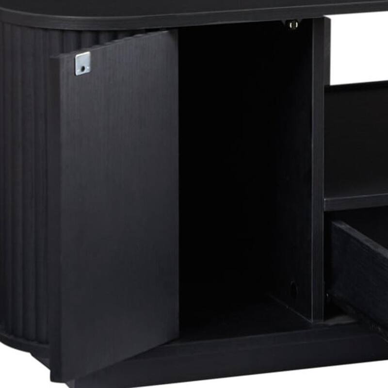 HomeRoots 47" Black Wood Oval Block Coffee Table With Storage - 46.50 in. x 17.70 in. x 27.20 in.