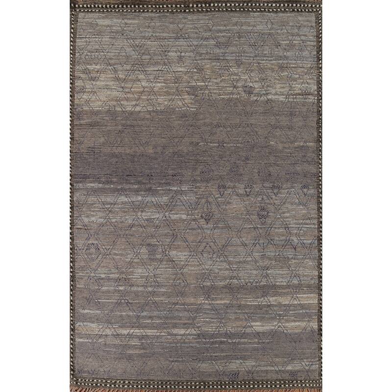 All-Over Trellis Moroccan Abstract Area Rug Hand-Knotted Wool Carpet - 9'1"x 13'4"