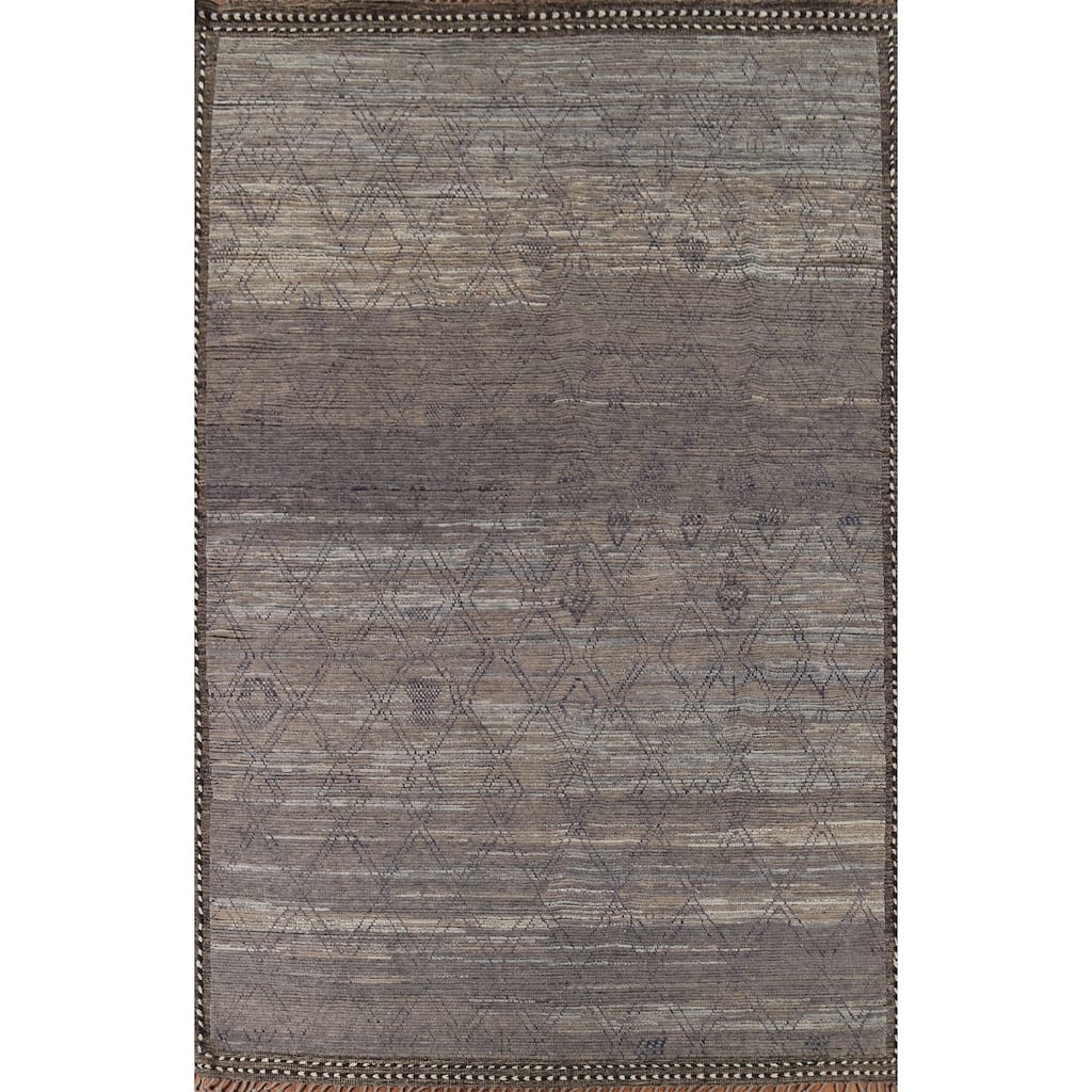 All-Over Trellis Moroccan Abstract Area Rug Hand-Knotted Wool Carpet - 9'1"x 13'4"
