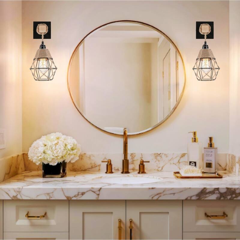 Frideko wall sconces natural wood wall lighting hemp rope, metal, wood modern wall light