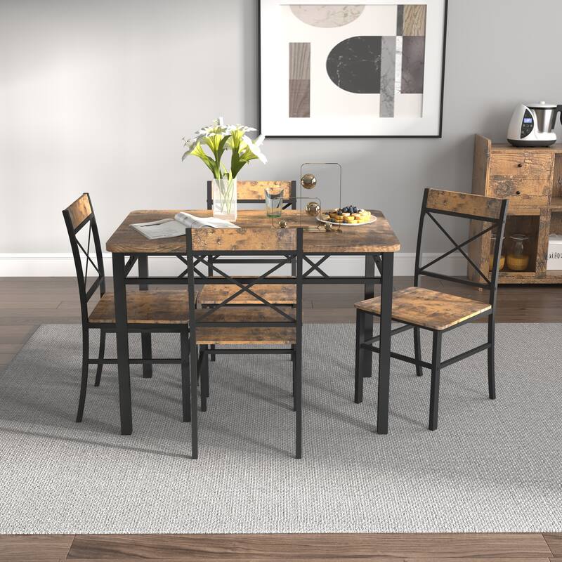 3-Piece Industrial Dining Table Set Breakfast Nook, Black Brown Kitchen Table Set with 2 Dining Chairs - Black Brown