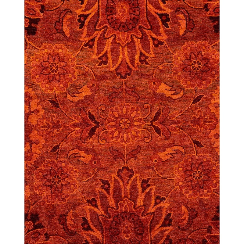 Overton Hand Knotted Wool Vintage Inspired Modern Contemporary Overdyed Orange Area Rug - 4' 7" x 7' 2"