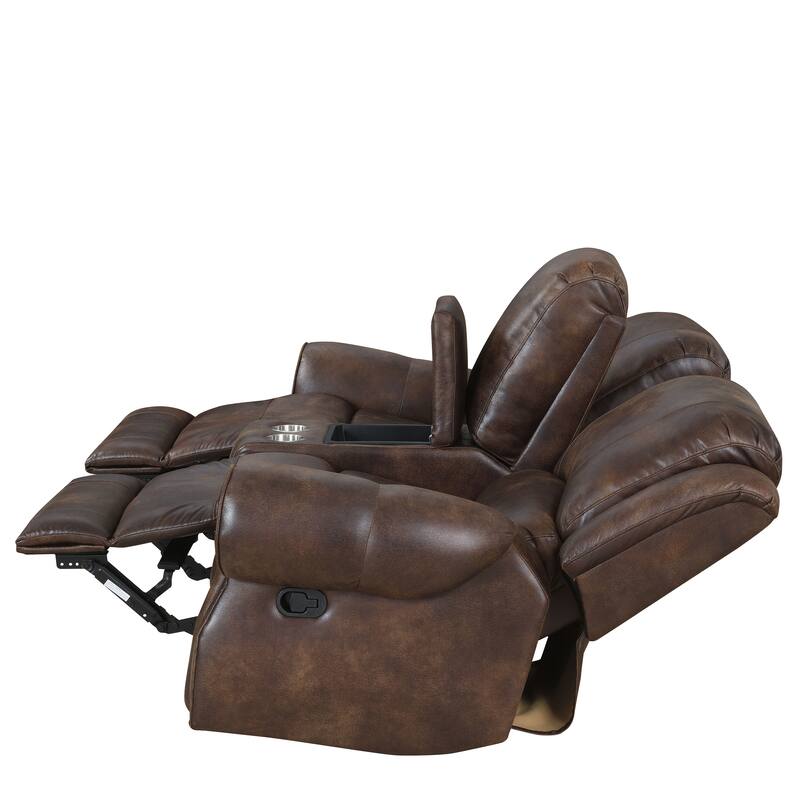 Steve Silver Saddle Brown Faux Leather Manual Reclining Console Loveseat