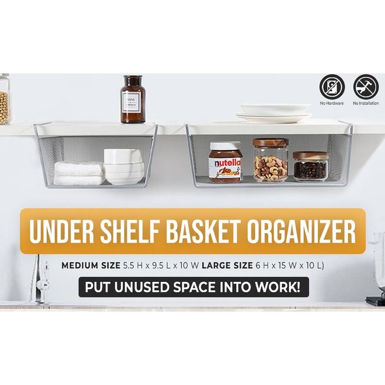 Under Shelf Basket, Mesh Stainless Steel Storage Under Cabinet Hanging Basket, Pack-1