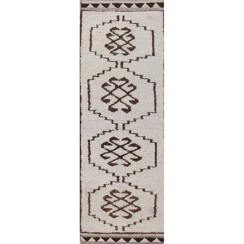 Natural Dye Beige Anatolian Runner Rug Hand-knotted Wool Carpet - 3'4"x 11'8"