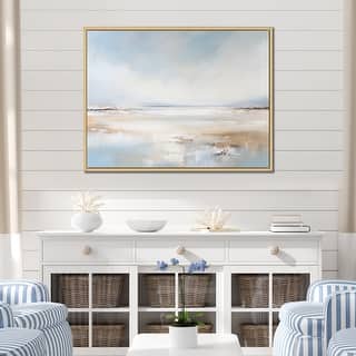 Designart "Soft Color Beach Horizon I" Coastal Minimalism Framed Canvas Prints
