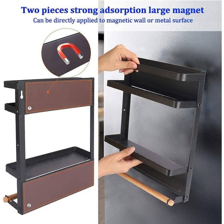Magnetic Spice Rack for Refrigerator Magnetic Paper Towel Holder - 3.9"D x 12.4"W x 13.2"H