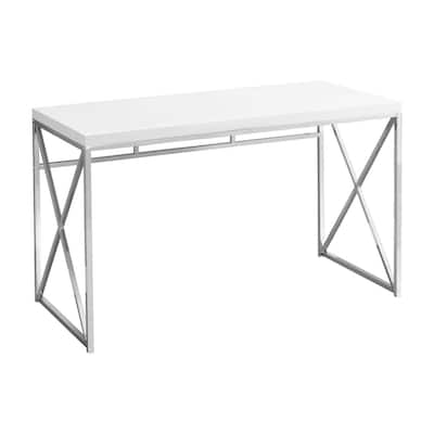 Computer Desk, Home Office, Laptop, Work, Glossy White Laminate, Chrome Metal, Contemporary