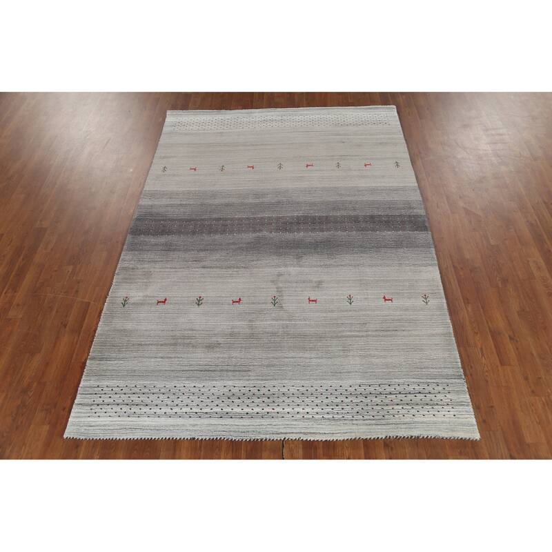 Striped Tribal Gabbeh Oriental Area Rug Handmade Wool Carpet - 5'9"x 8'2"