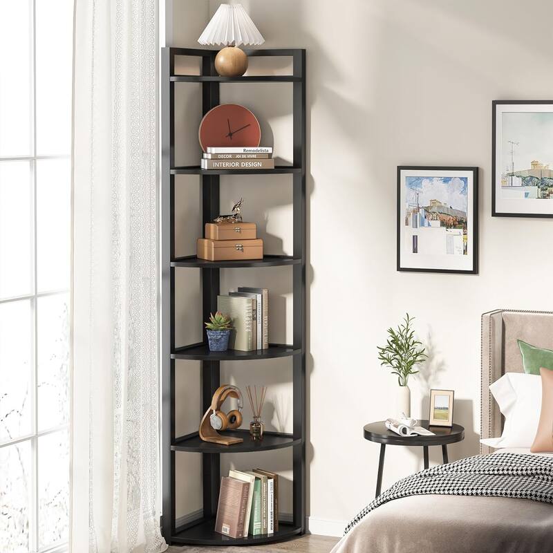 5 Tier Corner Shelves, Rustic Industrial Corner Bookshelf Bookcase