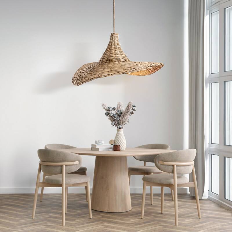 Zen Rattan Pendant Light Natural Medium Sculptural Handwoven Hanging Light For Modern, Transitional, Farmhouse, Boho Room Decor