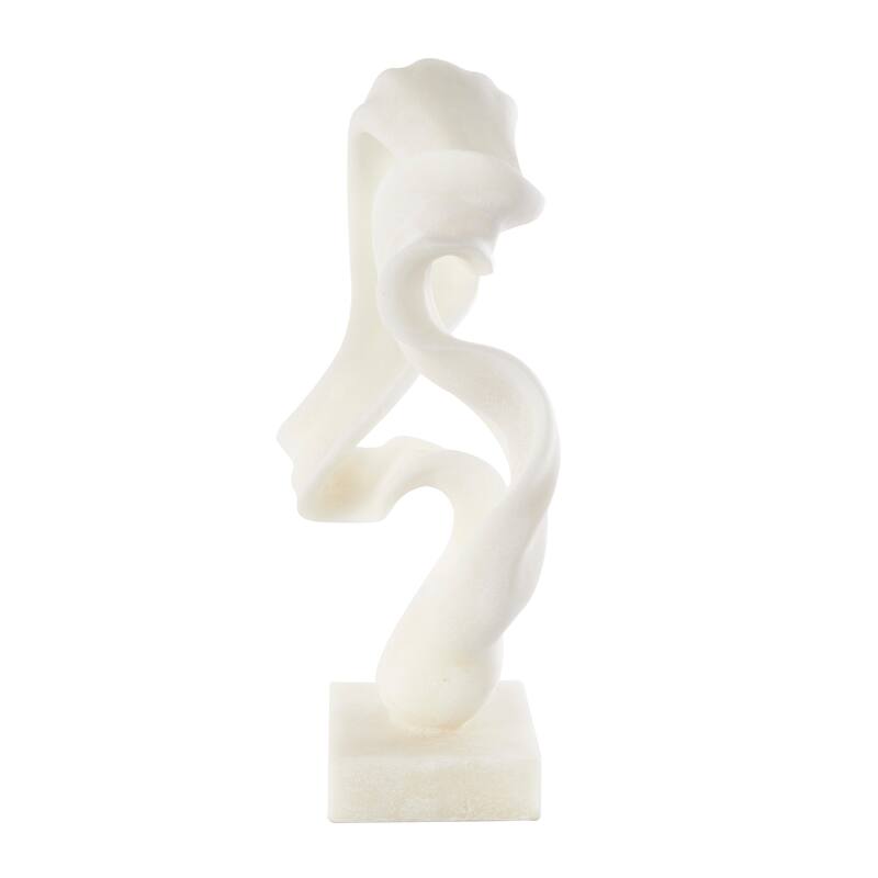 White Polystone Twisted Wave Abstract Decorative Sculpture with Elevated Base
