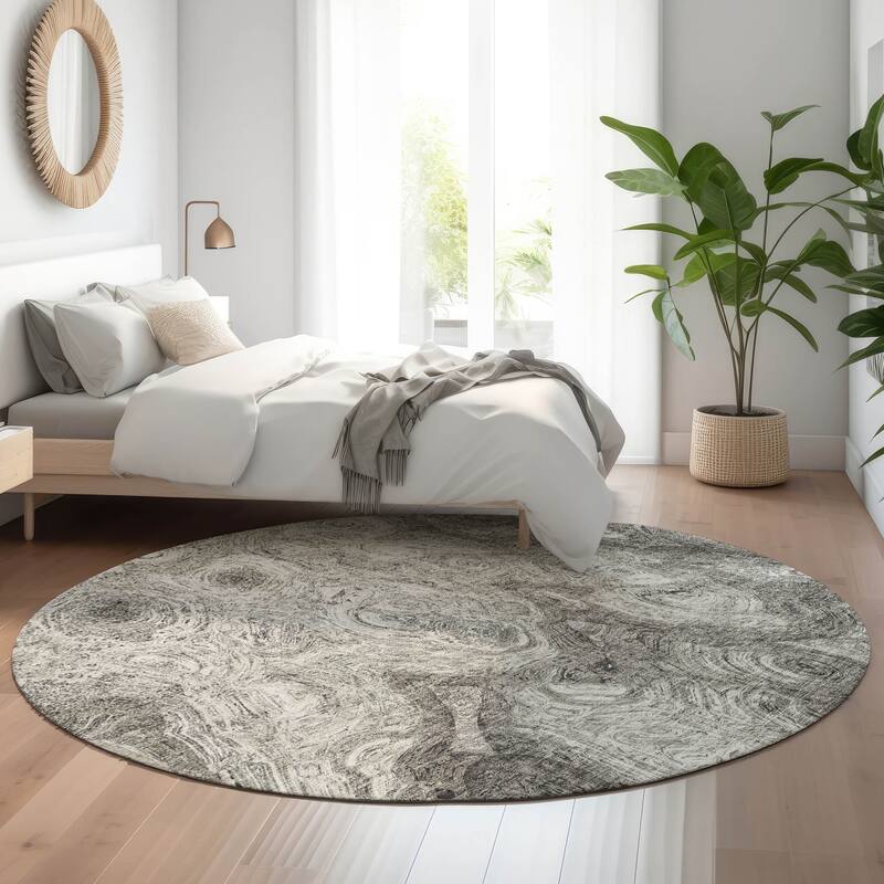 Premium Washable Super Soft Abstract Modern Mayfield Rug - Silver - 8' x 8' - Round