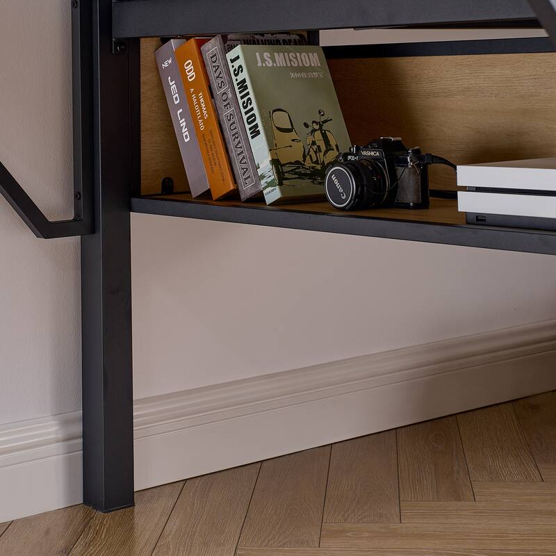 Metal Loft Bed with Desk, LED Lights & Storage