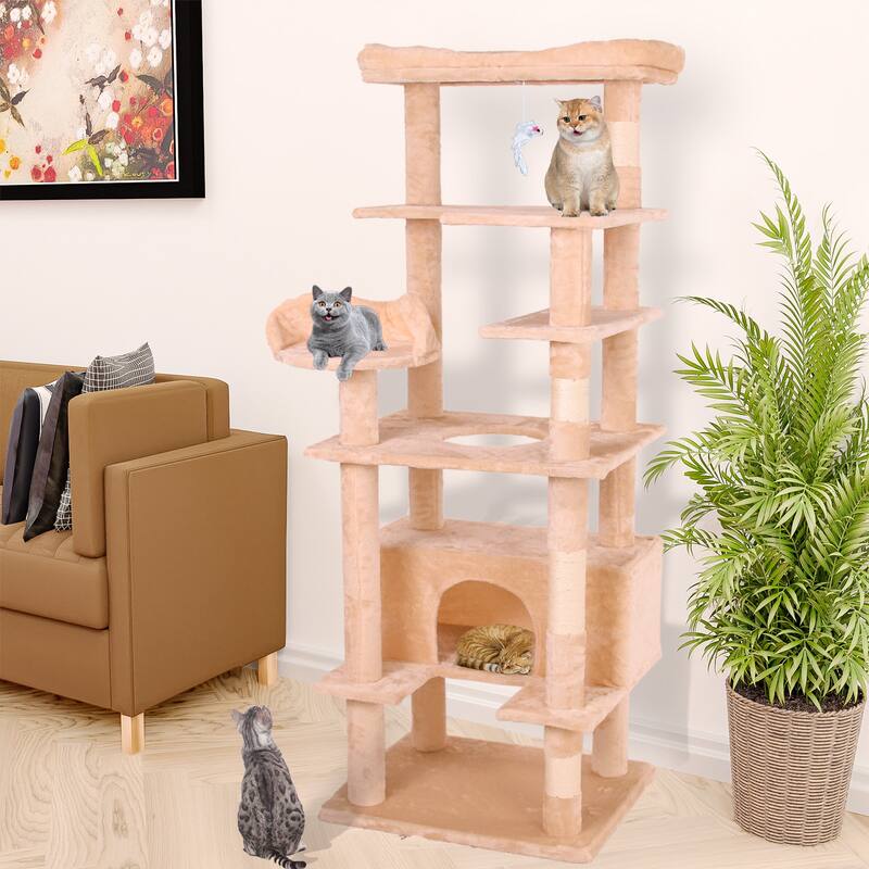 Cat Activity Tower Promoting Fitness and Fun for Your Feline Friends - Beige