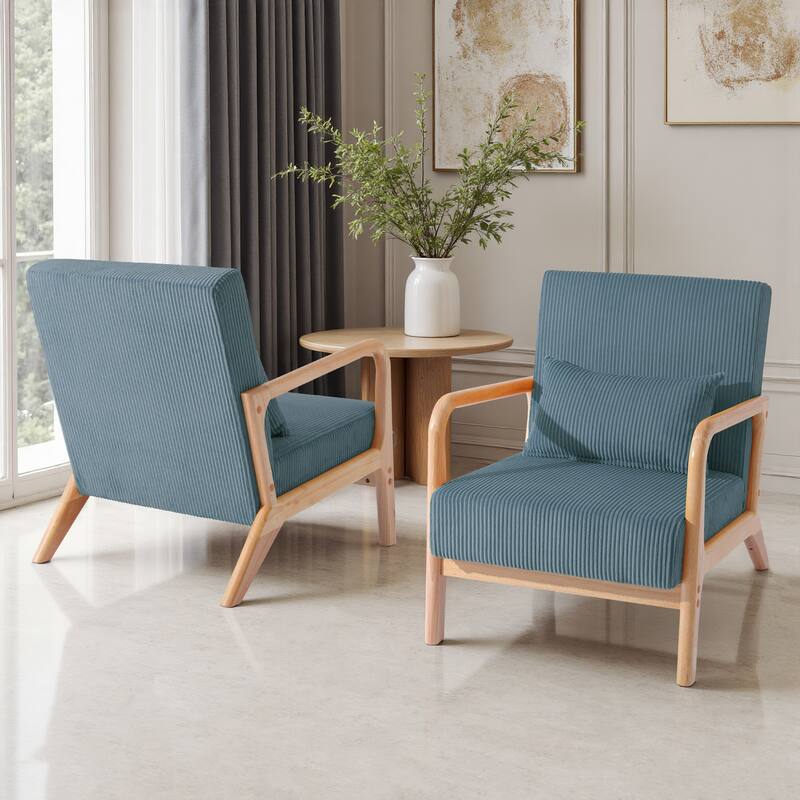 2 Set Upholstered Lounge Arm Chair with Pillow - Set of 2