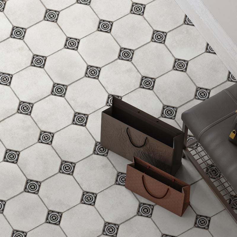 Merola Tile Englishtown Black 12-7/8" x 12-7/8" Porcelain Floor and Wall Tile
