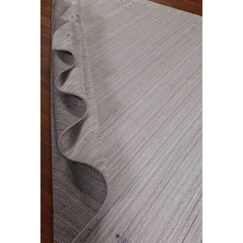 Hand Knotted Oriental 100% Wool Carpet Tribal Stripe Beige & Ivories Gabbeh Area Rug - 12' 7'' X 9' 2''