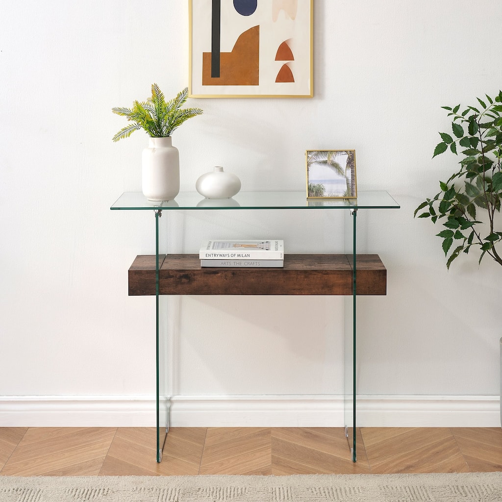 ivinta Narrow Glass Console Table with Storage, 31.5'' Modern Sofa Table for Small Space, Small Entryway Table