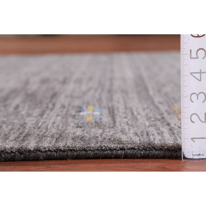 Hand Knotted Oriental 100% Wool Carpet Tribal Stripe Greys & Charcoal Gabbeh Area Rug - 7' 11'' X 5' 7''