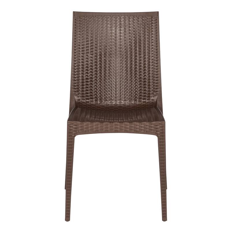 Outdoor Patio Dining Chairs, Set of 4 Stackable Polypropylene Chairs with Woven Design for Garden, Deck, or Pool
