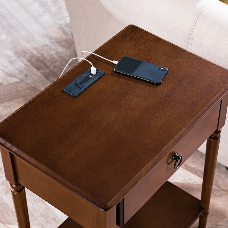 Coastal Charging Nightstand Side Table One Drawer