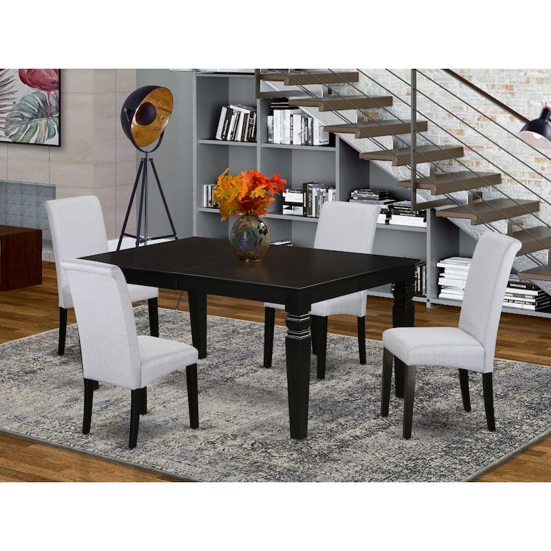 Kitchen Dining Set 5Pc - Linen Grayish Blue Fabric Chairs & Black Legs - Stylish Indoor Table Set