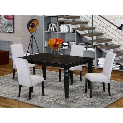 Kitchen Dining Set 5Pc - Linen Grayish Blue Fabric Chairs & Black Legs - Stylish Indoor Table Set