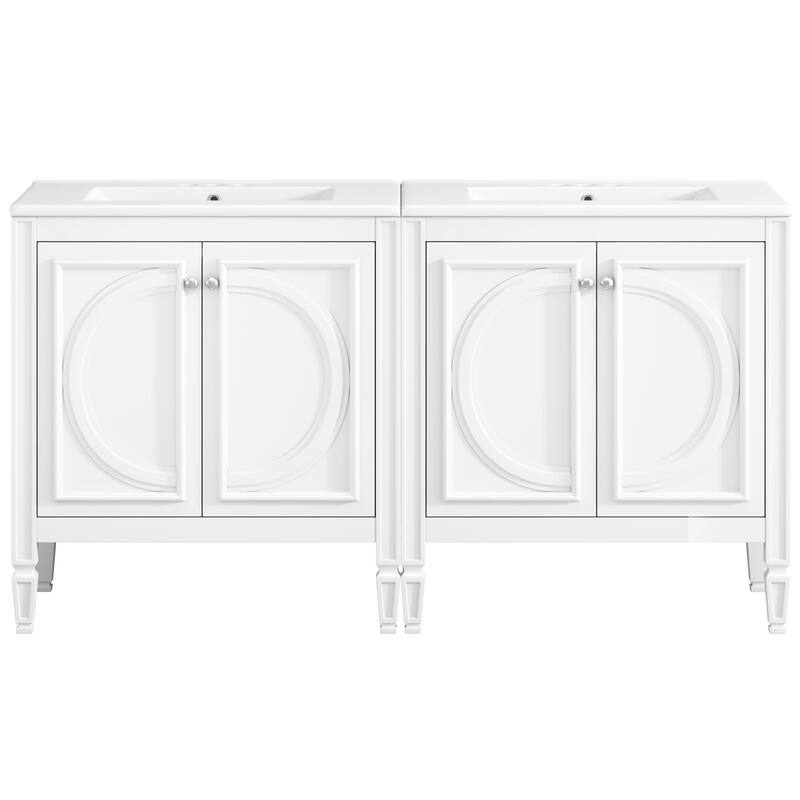 60" Bathroom Vanity with Double Sink Combo Set, Ceramic Sink, Soft Close Doors with Shelf, Storage Drawer