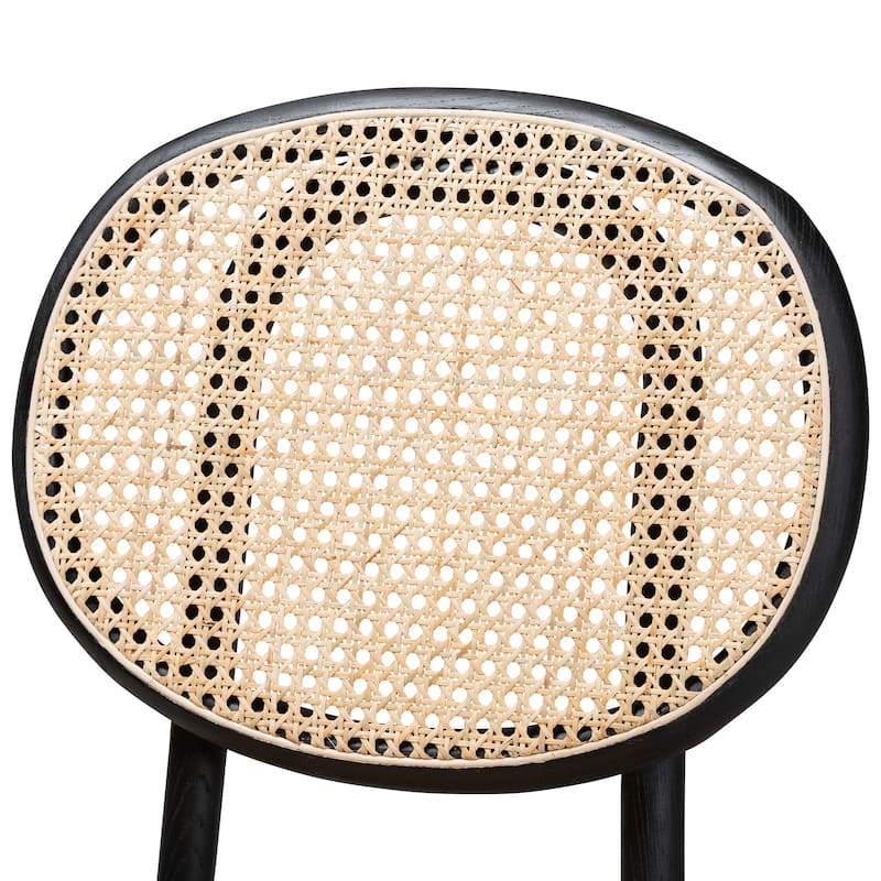 Garold Mid-Century Modern Woven Rattan and Wood Dining Chair Set(2PC)