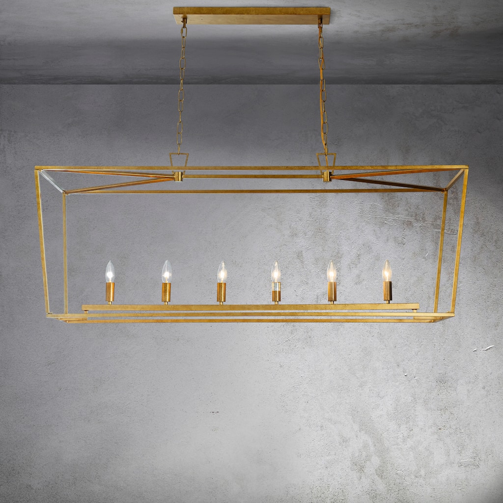 CraftHome 6-Light 54" Modern Farmhouse Geometric Matte Gold Large Metal Chandelier For Kitchen Island - N/A