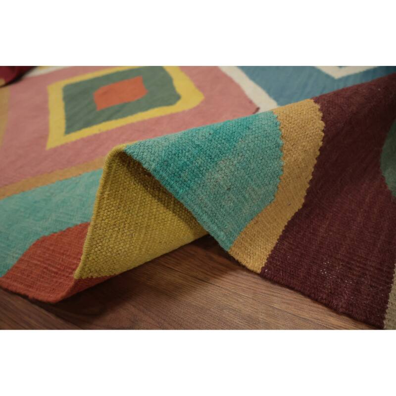 Hand Woven Oriental 100% Wool Carpet Southwestern Modern Multi-Colored Kilim Area Rug - 9' 7'' X 8' 1''