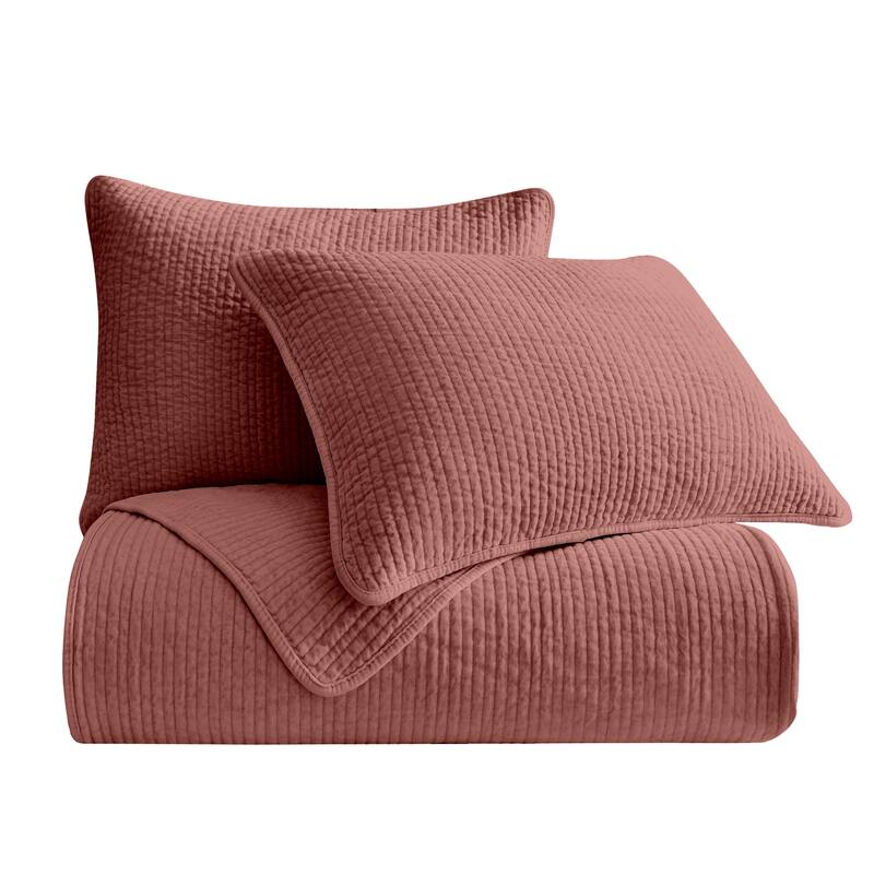 HiEnd Accents Stonewashed Cotton Velvet Traditional Bedding 3 Piece Quilt Set with Pillow Shams