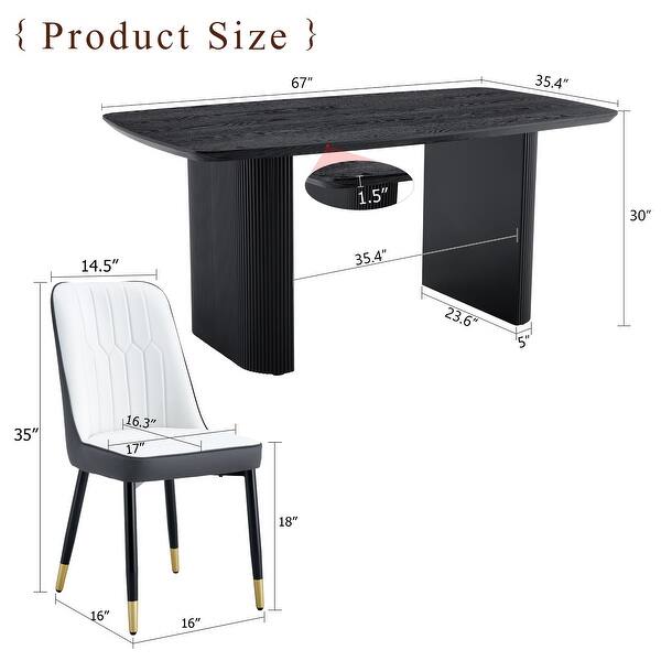 dimension image slide 1 of 3, 9-Piece Dining Table Set. 67 * 35.4 inch wood grain MDF dining table with 8 chairs